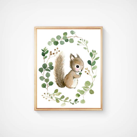 Baby squirrel woodland nursery nursery print squirrel