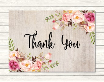 Floral Boho Thank You Card Printable Flat Postcard Style Floral Boho Thank You Card Printable Flat Postcard Style