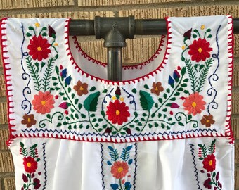 Mexican Blouse, Sleeveless Puebla Blouse, Denim Mexican Blouse