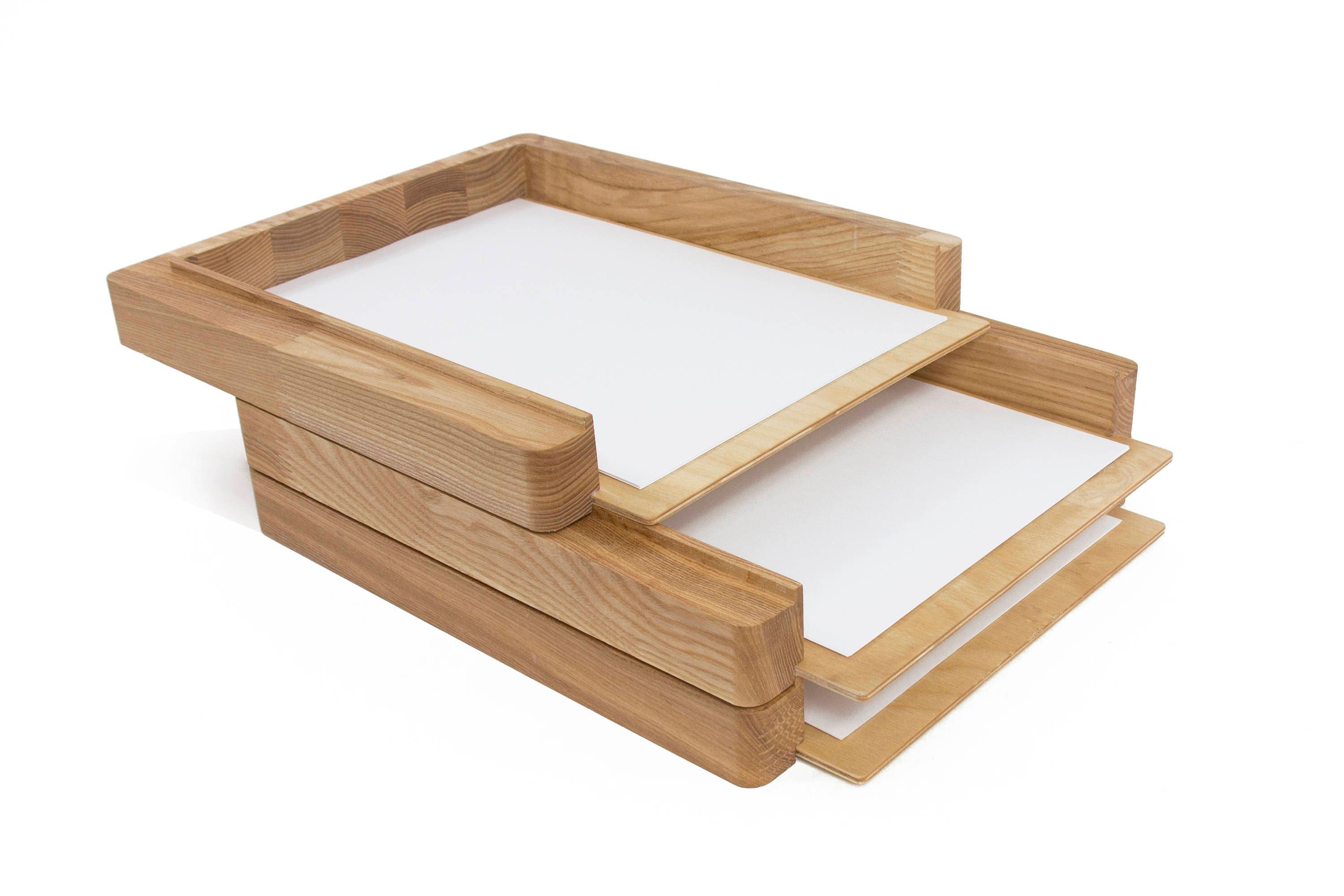 Wooden paper tray 3 stages Wooden paper holder Stacked