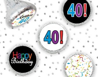 Multicolored Happy 40th Birthday Party Sticker Decorations for Hershey Kisses, Envelope Seals, Celebrate 40 Candy Decorations (Set of 324)