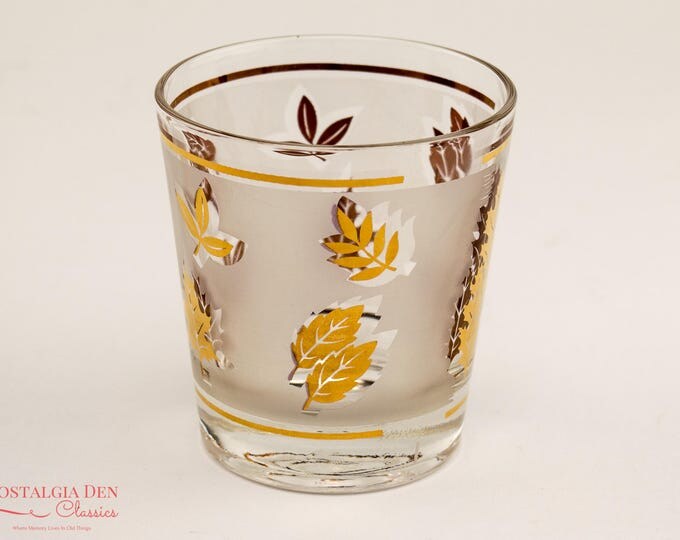 MCM Libbey Golden Foliage | Gold Leaf Frosted Glasses | Vintage Hostess 6 Oz Old Fashioned Glasses | Set of 4