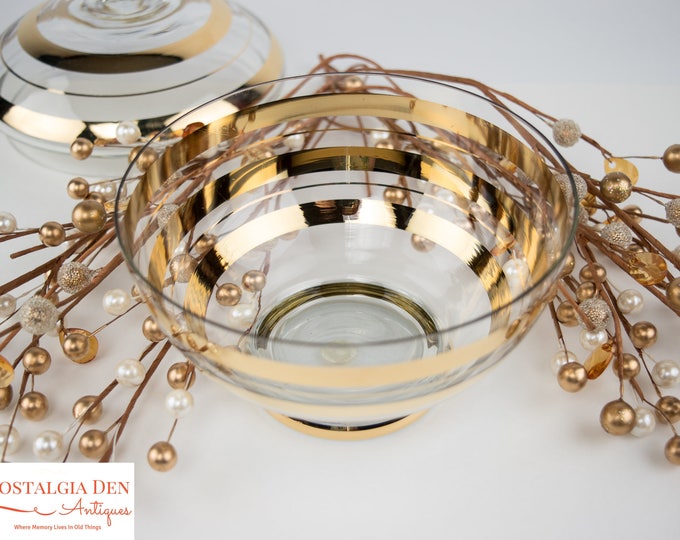 Vintage Crystal Jar | Gold Banded MCM Dish with Lid