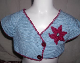Blue trim Bolero child Burgundy crochet