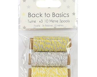 Baby Steps Twine Lemon & Grey Dovecraft Basics 3 Pack Scrapbooking Card Craft