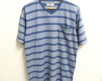 RARE!!! Pierre Balmain Paris Small Logo Single Pocket V-Neck Stripes Color T-Shirts M Size