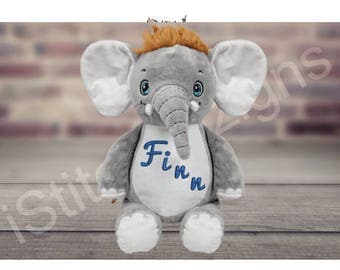 Gray Elephant, Personalized stuffed animal, Birth announcement, Stuffed animal, Embroidered animal, Birth announcement Baby shower gift.