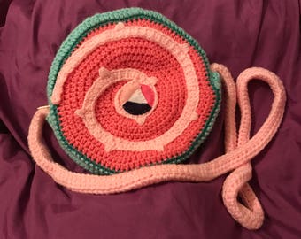 Rose Quartz Steven Universe Shield Crochet Purse // 53" strap