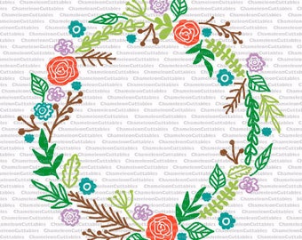 floral wreath design svg file, for monogram, rose, leaves, vector, silhouette, cutting file, flowers, design, decal, flourishes, laurel