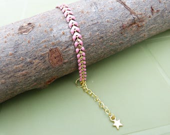 Pink chained spike enameled bracelet