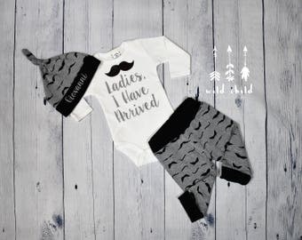 Baby Boy Coming Home Outift Mustache Ladies I Have Arrived Personalized Baby Boys Outfit Boy Take Home Outfit
