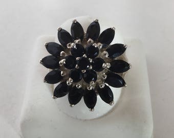925 Sterling Silver Black Onyx Flower Ring