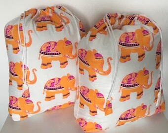 Elephant Print Travel laundry bag, Laundry bag, Linen laundry bag, Fabric Gift Bag.