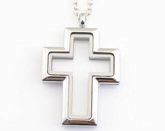 Floating Locket Necklace, cross, living locket necklaces, jewellery, Christian, inspirational, gift