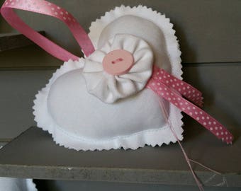 Shabby Chic White and pink fabric heart