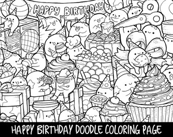 monsters doodle coloring page printable cute/kawaii coloring
