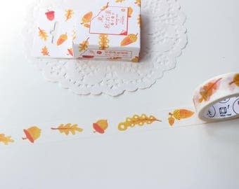 Autumn Leaves Washi Tape, Maple Leaf Acorn Washi Tape, Orange Washi Tape, Halloween Washi Tape (NT-188)