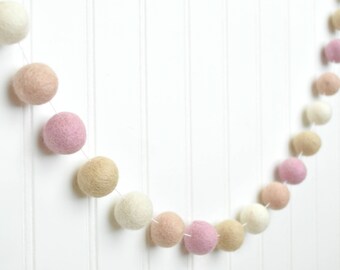 Pink Garland, Nursery Garland, Baby Girl Nursery Decor, Pink Felt Ball Garland, Pom Pom Garland, Baby Shower Decor, Felt Balls Garland, Felt