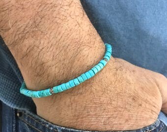 Fathers Day Turquoise Bracelet Mens Beaded Bracelet Mens Turquoise Bracelet Mens Jewelry Gift for him Gift for husband Gift for Gift for hi