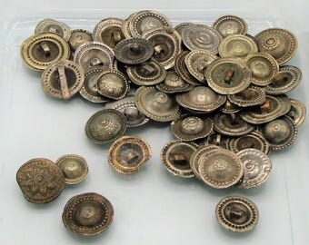 50pk Waziri Buttons • Sew On Buttons • Metal Buttons • Tribal Buttons • Tribal Belly Dance Costume • Stamped Metal Buttons