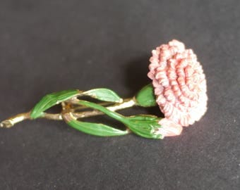 Pink enamel carnation flower brooch