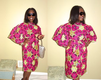 Clothing, Women's Clothing, African Dress, Pink Dress, Midi Dress, African Clothing, Robe Wax, Jupe Wax, Ankara Dress