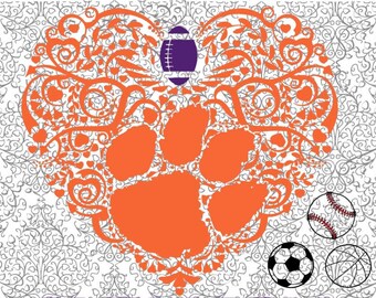 Football Baseball Basketball Soccer Heart Tiger Paw Digital Cut Files SVG DXF PNG