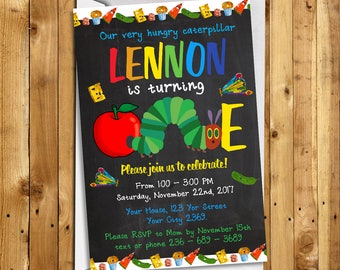 Very Hungry Caterpillar Invitation, You Print Invitation, Very Hungry Caterpillar Birthday, Very Hungry Caterpillar Themed Invitation | VE_4