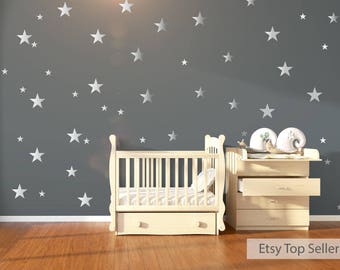 120 Silver Metallic Stars Nursery Wall Decals/Wall Stickers, Babies Wall Art Decal , Vinyl, Wedding, Wallpaper Art Decor