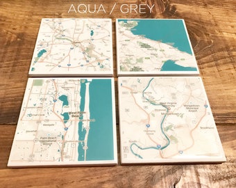 Custom Map Coasters - Pick Your Locations (7 Style Options) - Resin Coated