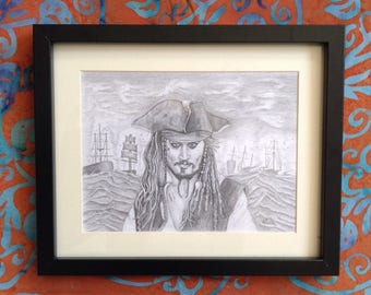 Original pencil drawing of Johnny Depp as Captain Sparrow from Pirates of the Caribbean.