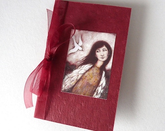 Folded card with illustration + Burgundy Ribbon