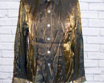 Size 14 vintage 90s long sleeve semi fitted party shirt shimmery fabric (HX84)