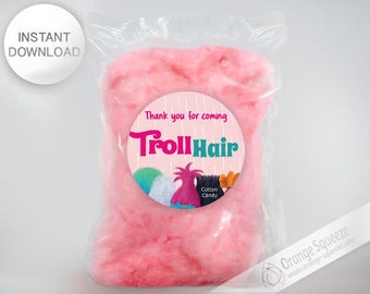 PERSONALIZED Trolls Cotton Candy Label, Stickers, Trolls Hair, Trolls Theme, Trolls Party, Trolls Favor labels, Birthday Party