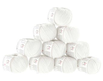 10 x 50 g Knitting yarn cotton glamorous #02 white