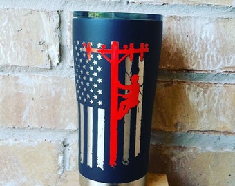 Lineman Tumbler, lineman career, lineman mug, lineman gift, Lineman Yeti, stainless steel mug, Lineman 30 oz RTIC, Power Lineman, Power