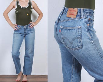 Vintage Levis 501 Jeans // 80s Denim Pants Straight Leg High Waist Mom Jeans - 30x30 Womens Medium