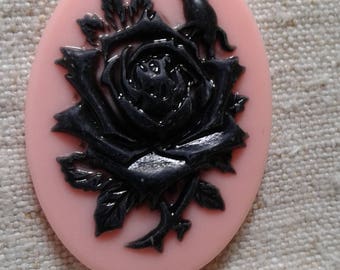 Cabochon camée gothique rose noire 29x38mm