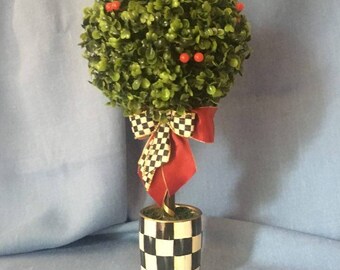Decorative Arrangement Topiary Tree With MacKenzie Childs Ribbon Bow