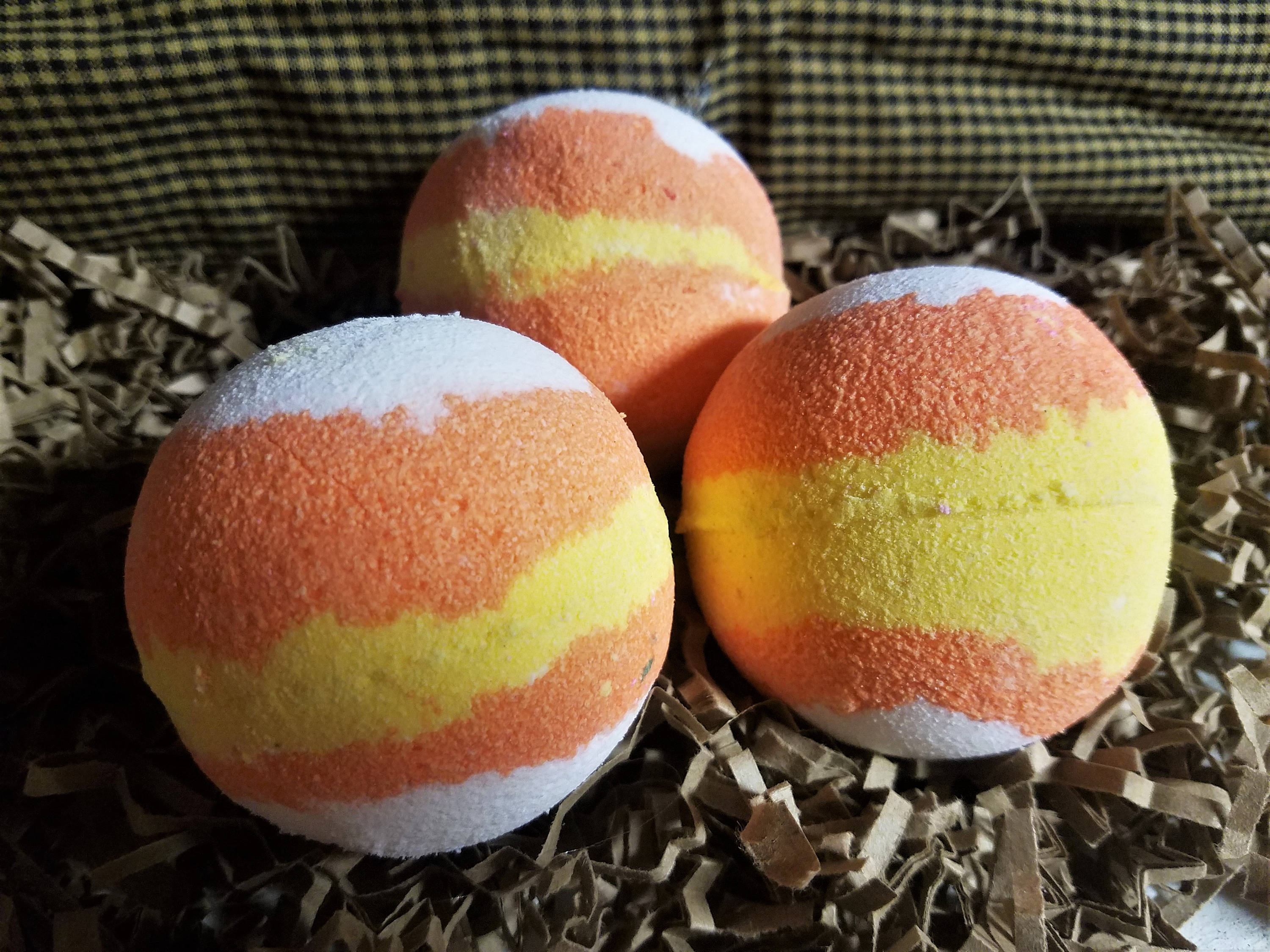 3 Candy Corn themed 5.7oz bath bombs gift set just in time