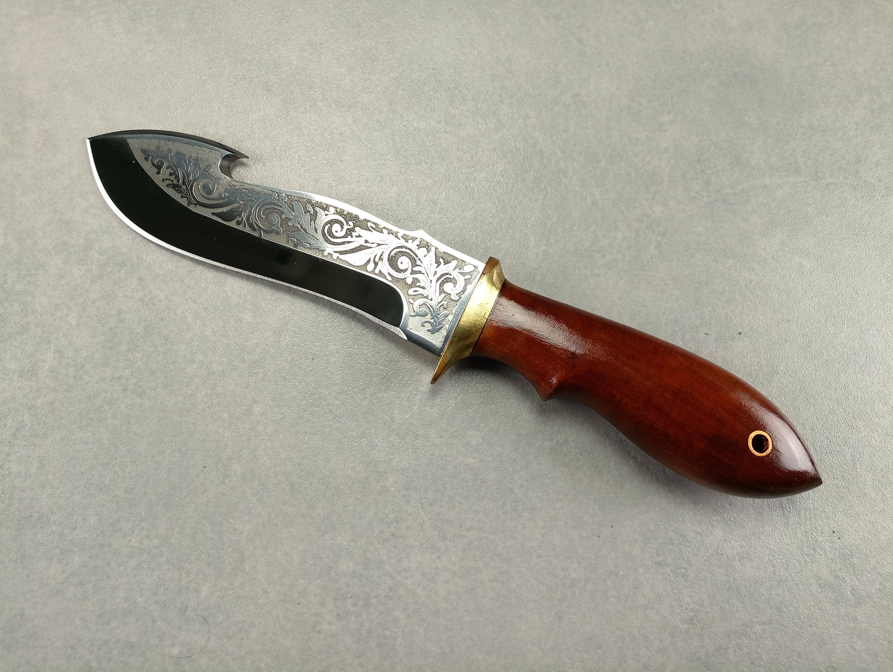 Bowie Knife Engraved Hunting Knife and Sheath Hook Knives