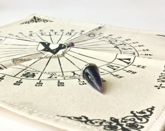 Amethyst Pendulum and Dowsing Mat for divination and communicate with spirit energy wicca psychic tarot gift set