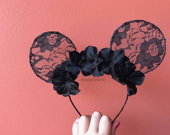 Black floral lace Mickey ears/ FREE SHIPPING