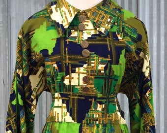 Incredible dress 1970's -psychedelic pattern -eccentric vintage dress