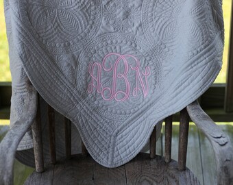 Monogram baby quilt - Personalized baby quilt - Baby shower gift - heirloom baby quilt - Monogram baby blanket - Embroidered baby blanket