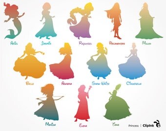 Disney Princess svg, princess clipart, Jasmin svg Tiana svg Rapunzel svg Mulan svg silhouette, eps, png, dxf, pdf. Cut Print Mug Shirt Decal