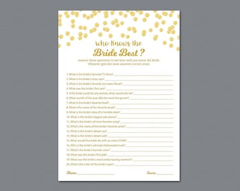 Who knows the Bride Best Game Printable, Gold Confetti Bridal Shower, How Well Do You Know the Bride, Bachelorette, Wedding Shower, BSG2