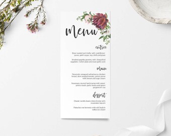 Wedding Menu, Wedding Menus, Wedding Menu Card, Menu, Wedding Signage, Wedding Sign, Printable Wedding Menu, Printable Menu