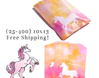 FREE SHIPPING! (25-400 Pack) 10x13" Pink Unicorn Designer Poly Mailers