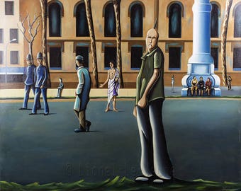 Urban surealist scene - oil painting